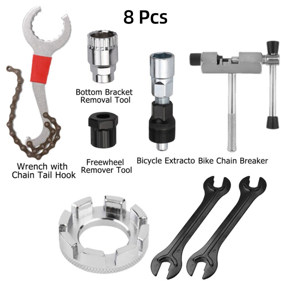 Bicycle Repair Tools Bike Chain Breaker Cutter Bicycle Bottom Bracket Remover Crank Extractor Puller Wrench Flywheel Removal: 8 PCS Repair Tools