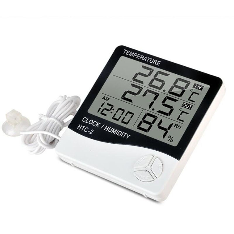 HTC-2 LCD Digital Temperature Humidity Meter Indoor Outdoor Hygrometer Thermometer Weather Station With Clock