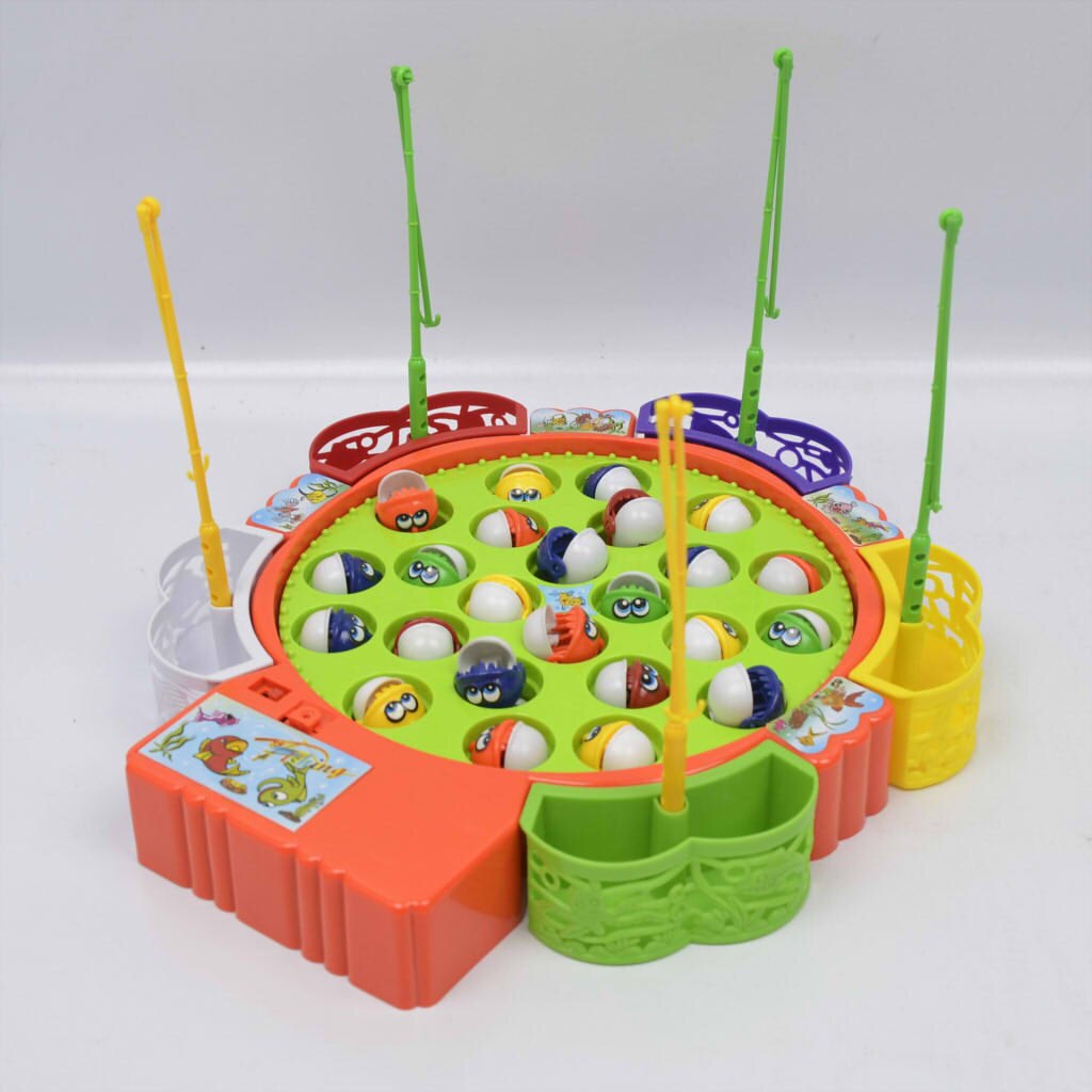 Colorful Fishing Game Toy Set With Electronic Rotating Board And 24 Fishes