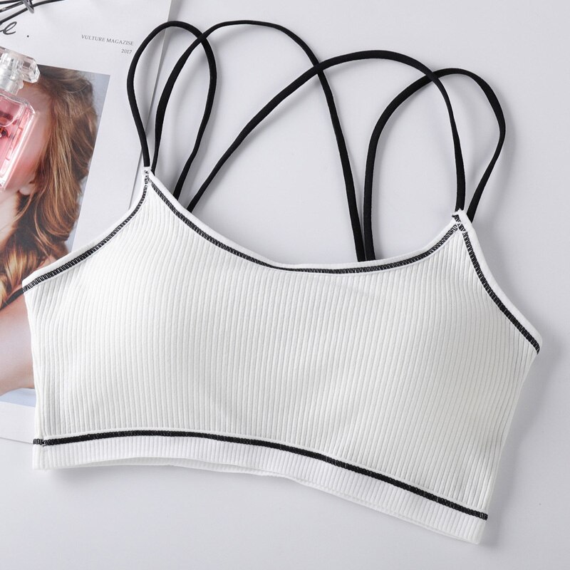 Yoga bh kvinder sport top bomuld sports bh bryst bh åndbart undertøj til kvinde bh gym vest top sportstøj: Hvid