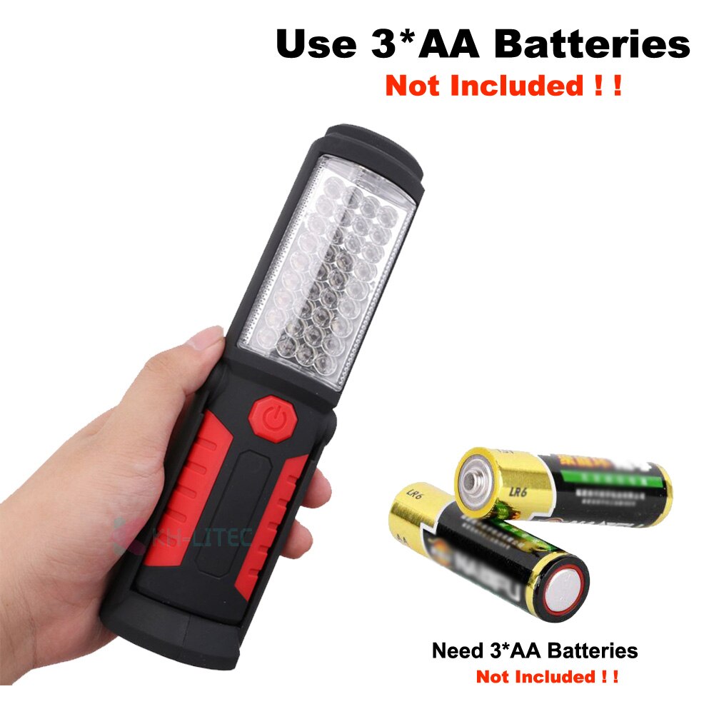 USB Charging/3*AA 36+5LED Magnetic Work Hand Flashlight Emergency Inspection Work Torch Light Hook Magnet Portable Lanterns: 3AA Batteries Red