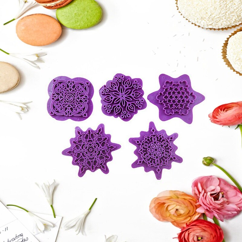 Estampado de encaje de Mandala en relieve, troquel de plástico, arcilla polimérica, escultura, textura, sello, herramientas para arcilla, 5 unidades/juego, herramientas para punteado de Mandala