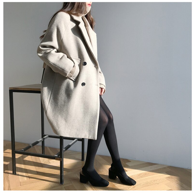 Koreaanse winterwoljas voor dames, grijze jassen met lange mouwen en jassen voor dames, wollen trenchcoat voor dames, plus size xxl