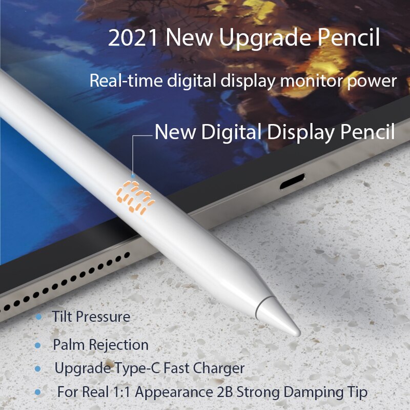 Digital Power Display Stylus Pen for iPad 10.2 Pro 11 12.9 Air 4 with Tilt，for Apple Pencil 2 1 iPad Pen: Default Title