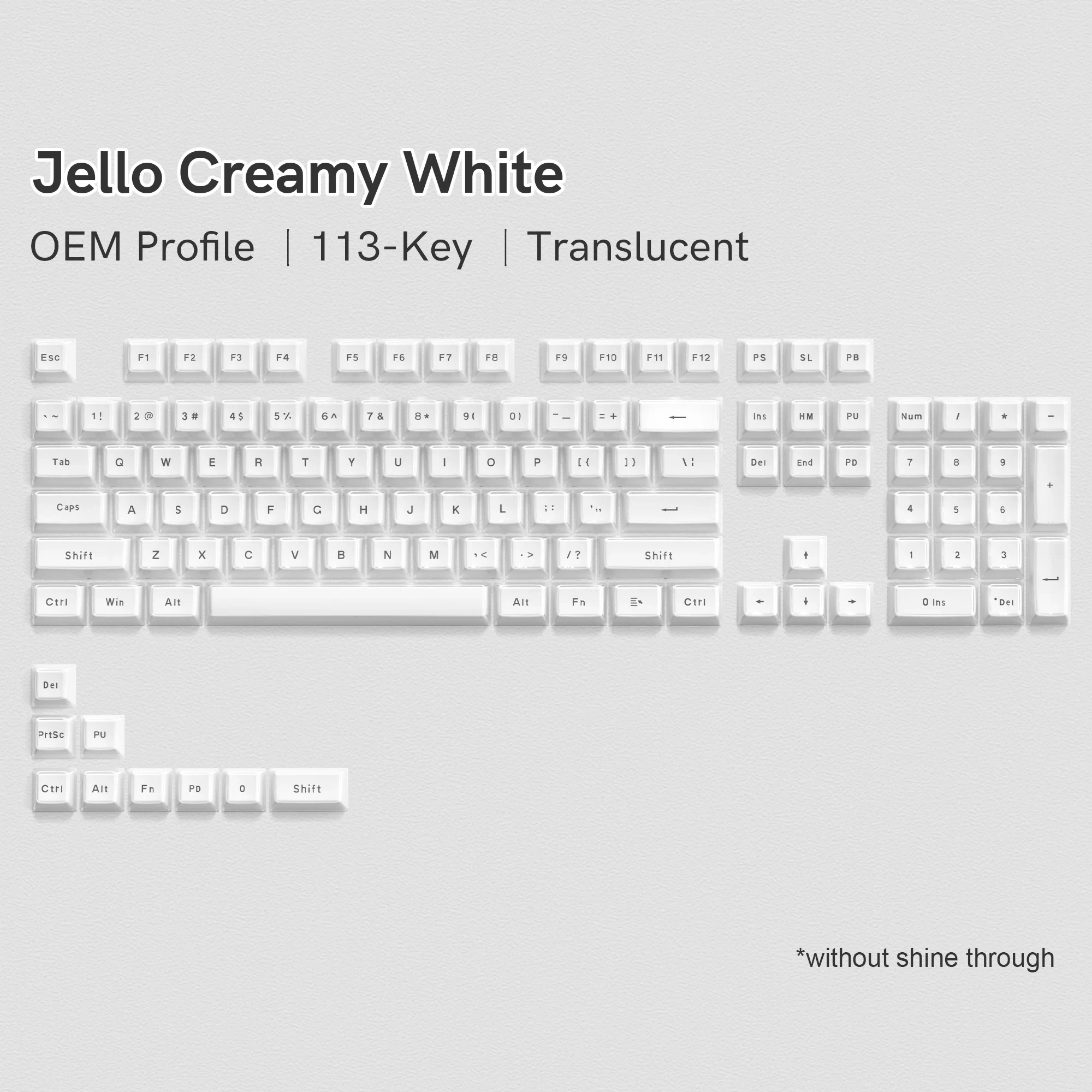 Womier White Crystal Jelly Keycaps Aangepaste zijkant bedrukte Keycaps 113 toetsen OEM-profiel voor Cherry MX Switches Mechanisch toetsenbord: Beige