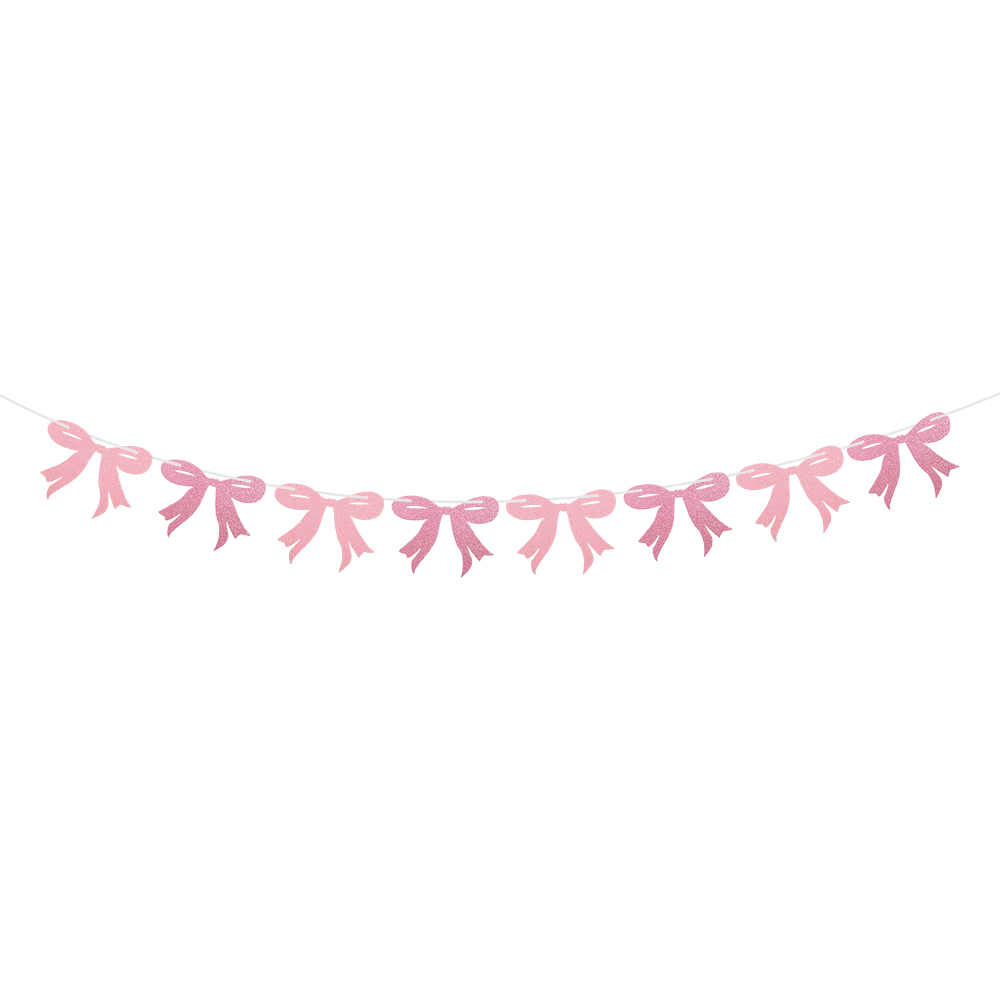 Skinnende rosa sløyfe bursdagsbanner sløyfe spiral kaketopper fotoramme flagg jente bursdag babyshower bryllupsfest dekorasjon: Fluorescensgul