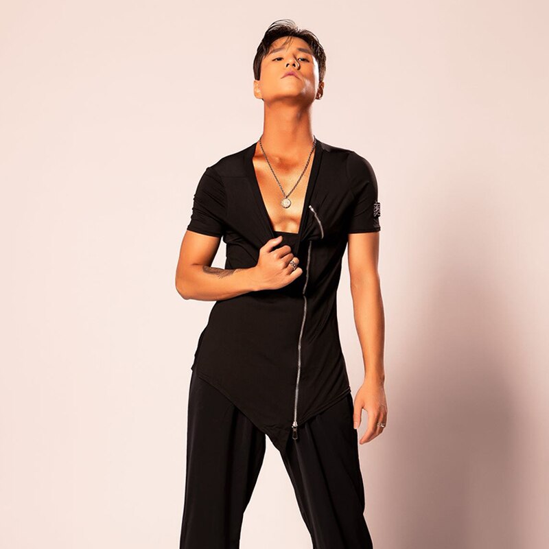 Camisa de baile Latino para hombre, ropa de baile de salón Top de baile Latino de verano, ropa de práctica para bailarines, ropa para bailar Tango JL1331