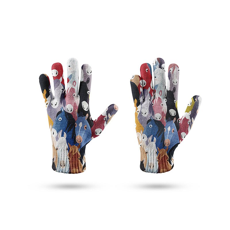 Vinter dejlige handsker kvinder mænd forår og efterår stretch strik vanter 3d print fuld finger guantes kvindelige hæklede handsker: Stil 7