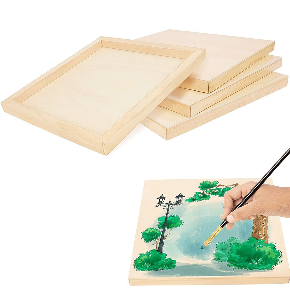 4PCS Picture Frame Wooden Canvas Painting Board Unfinished Cradle Panels 30x30cm For Kids Arts Craft Drawing DIY Wall Decor