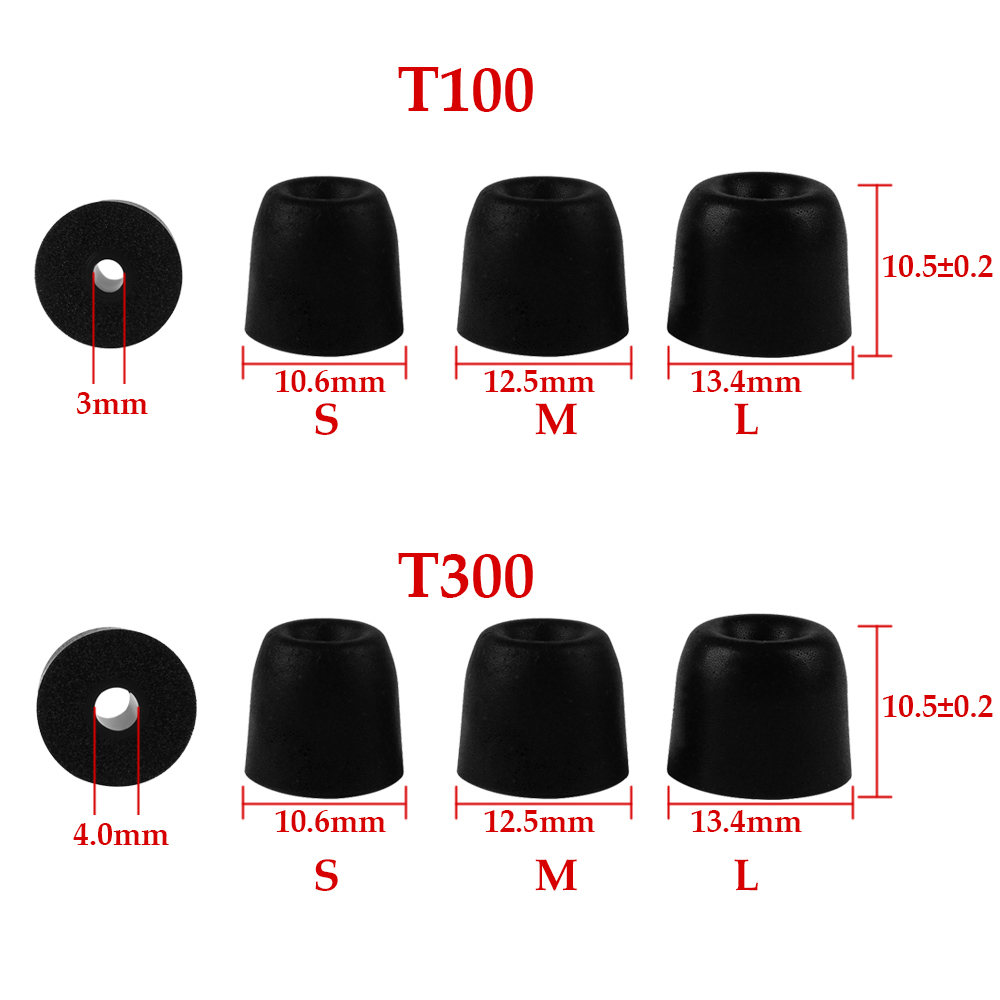 1Pair Soft Memory Foam Earbuds Earmuffs T100/T200/T300/T400 S/M/L Sizes Noise Isolation Eartips for In-Ear Earphone Accessories