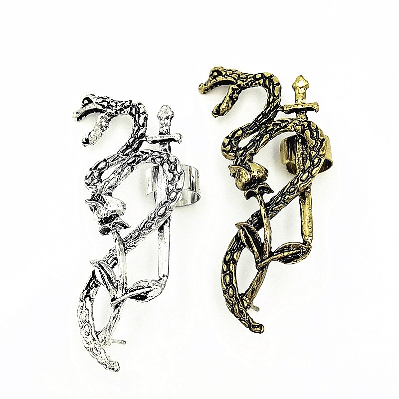 1PC Earrings Punk Hiphop Flower Snake Long Ear Cuff Earrings Jackets For Women Men Jewelry EJ032