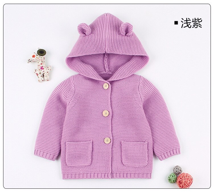 Winter Baby Jongens Meisjes Gebreide Vest Jassen Outfits Warme Herfst Baby Kids Truien Lange Mouw Kapmantel Kinderkleding: Lavendel / 6m