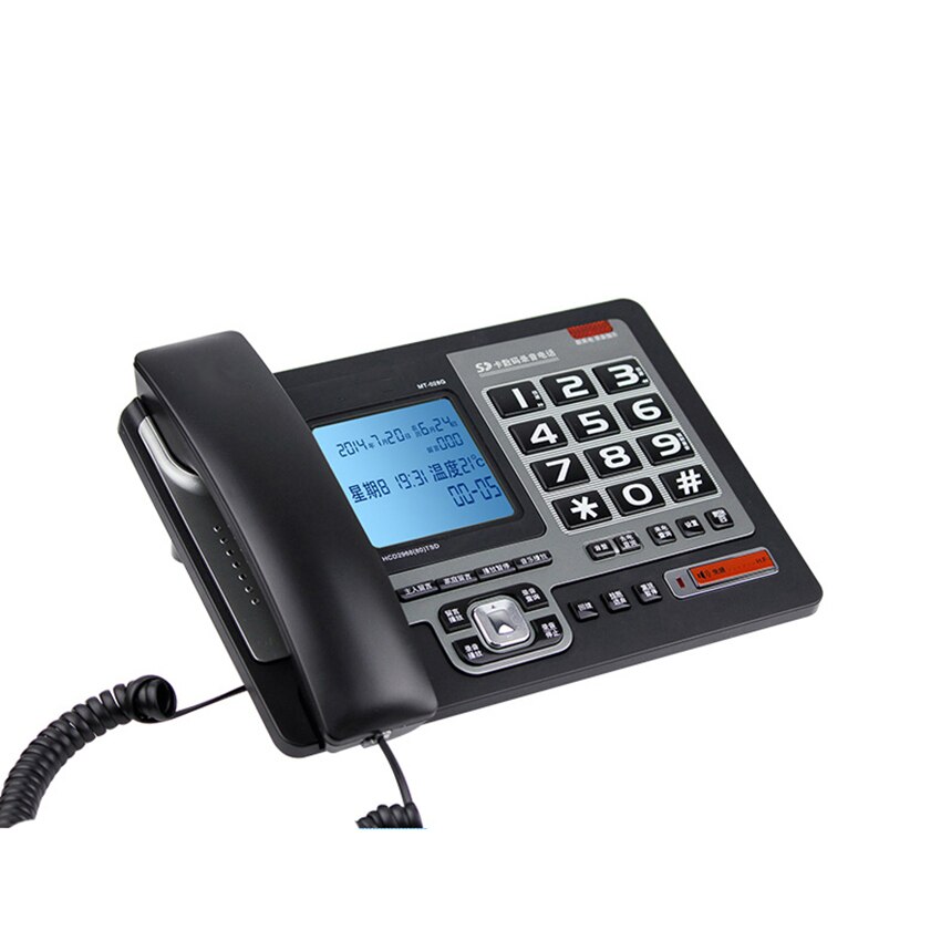 Teléfono fijo con cable con tarjeta de memoria 4G, retroiluminación, soporte de mensaje de llamada, grabación de llamadas, sistema FSK/DTMF, reproducción de música WAV