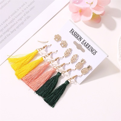 Tassel Earrings Bohemian 6 Pair Stud EarringsFor Women girl Accessories jewelry: HJ-6