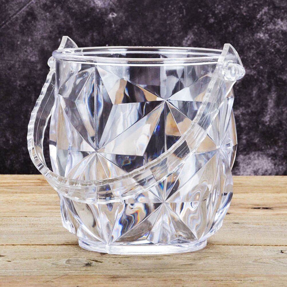 1 pieza cubo de hielo portátil acrílico redondo transparente hielo contenedor vino Set con hielo Tong para Bar restaurante KTV