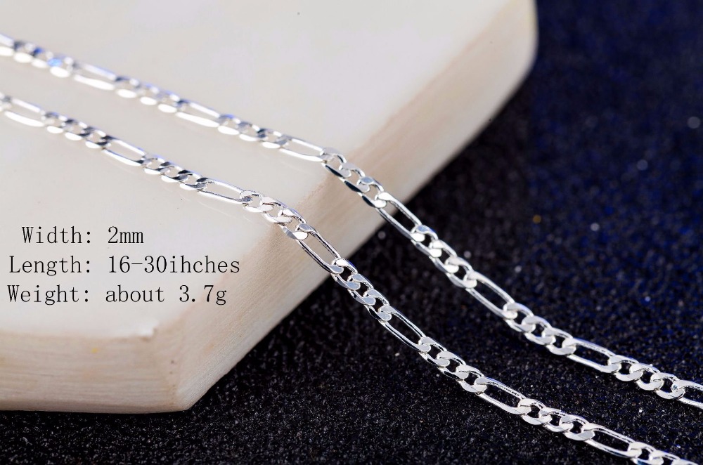 2mm Flat Chain Necklace For Women Men Gold/Silver Jewelry Figaro Chain Necklace 16 18 20 22 24 26 28 30 inch 925/18 K