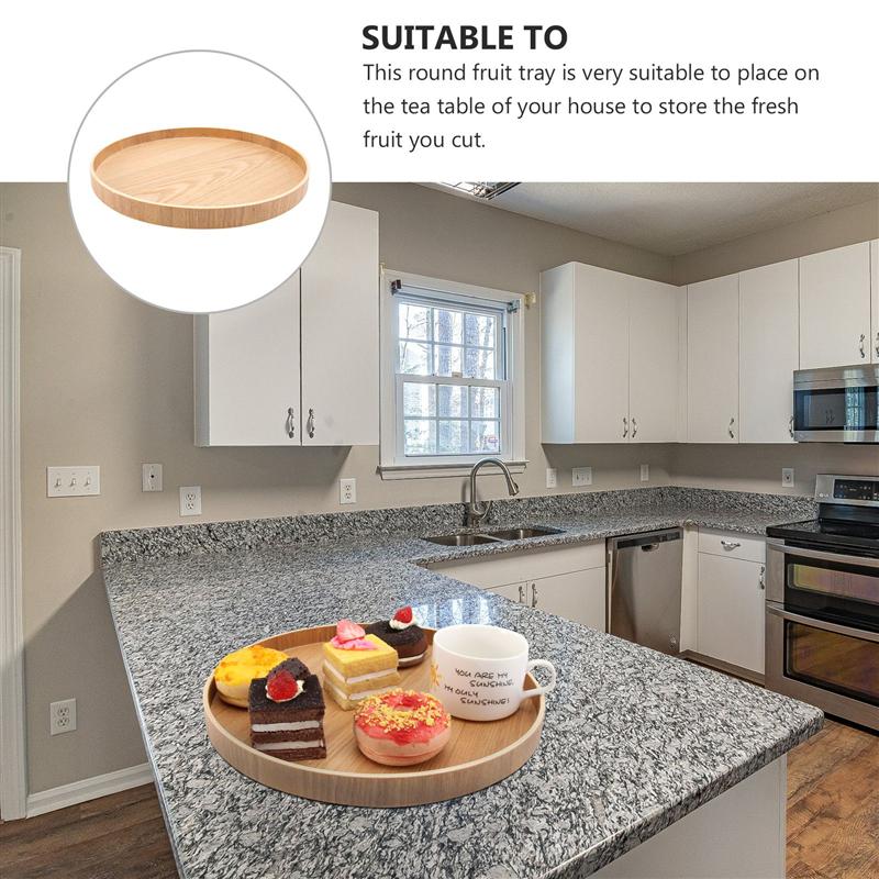 1pc Round Teaboard Solid Wooden Try Practical Wooden Fruit Tray for Snack Kitchen Cup