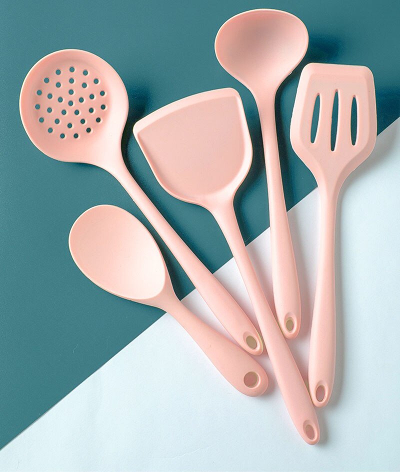 Cuchara y cuchara resistentes al calor, colador de giro, utensilios de cocina rosas, utensilios de silicona, 1 pieza aptos para lavavajillas, producto