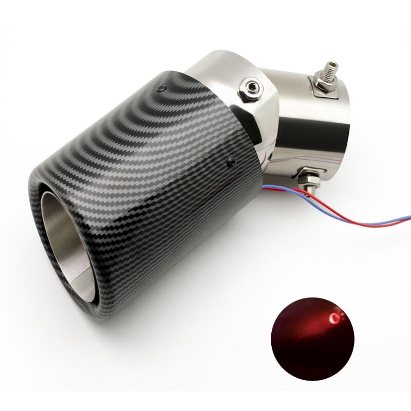Sound Exhaust Tips Stainless Steel Muffler Car Exhaust Tail Throat Pipe Modification Luminous Tube Flame LED Light R2LC: 1AA804002-R