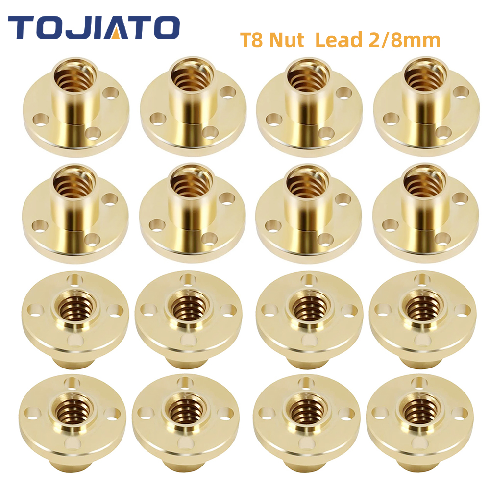 2/4/8 stücke T8 Schraube Runde Messing Mutter Pitch 2mm Blei 2/8mm T8 Schrittmotor trapez Blei Schraube Mutter Für CNC 3D Drucker Teile