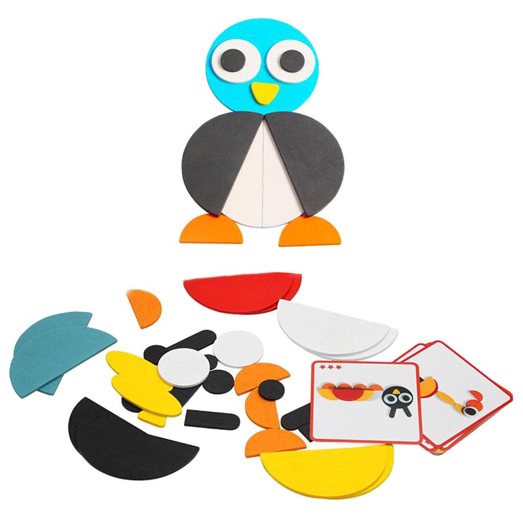 Wooden Model Blocks Tangram Puzzle Set Sorting Stackable Game for