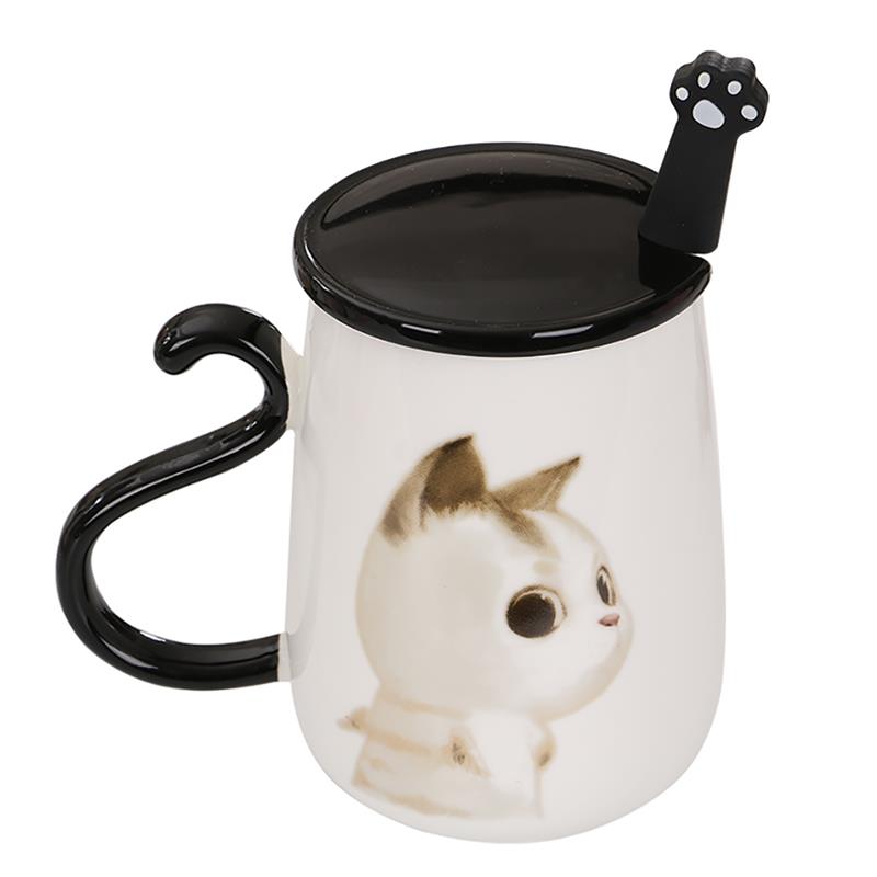 Cute Big 450ML Cat Pattern Ceramic Coffee Mug With Spoon And Cover Healthy Office And Home Use Cat Coffee Mug