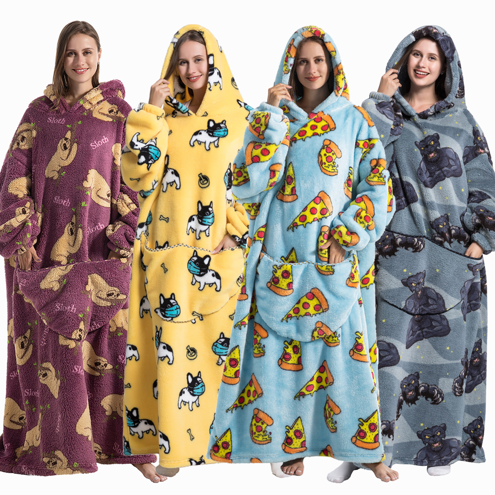Mantas con mangas para mujer, sudaderas con capucha de gran tamaño muy cálidas para adultos, pijama de franela de felpa para invierno, manta usable para hombres y mujeres