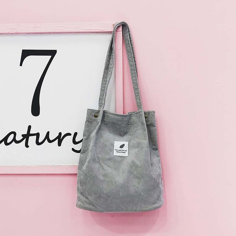 Herald femmes velours côtelé sac à provisions solide toile femme sac à bandoulière environnement stockage sac à main réutilisable fourre-tout sacs: Gris