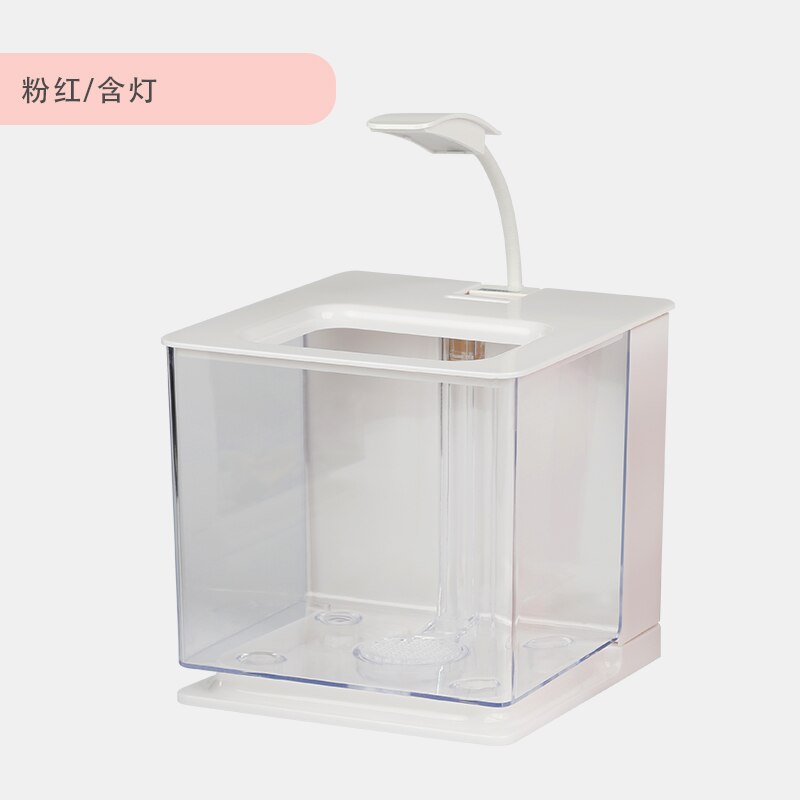 Tanque de peces dorado pequeño para sala de estar, cuencos de plástico acrílico para oficina, Mini tanque de agua sucia, para niños: pink with light