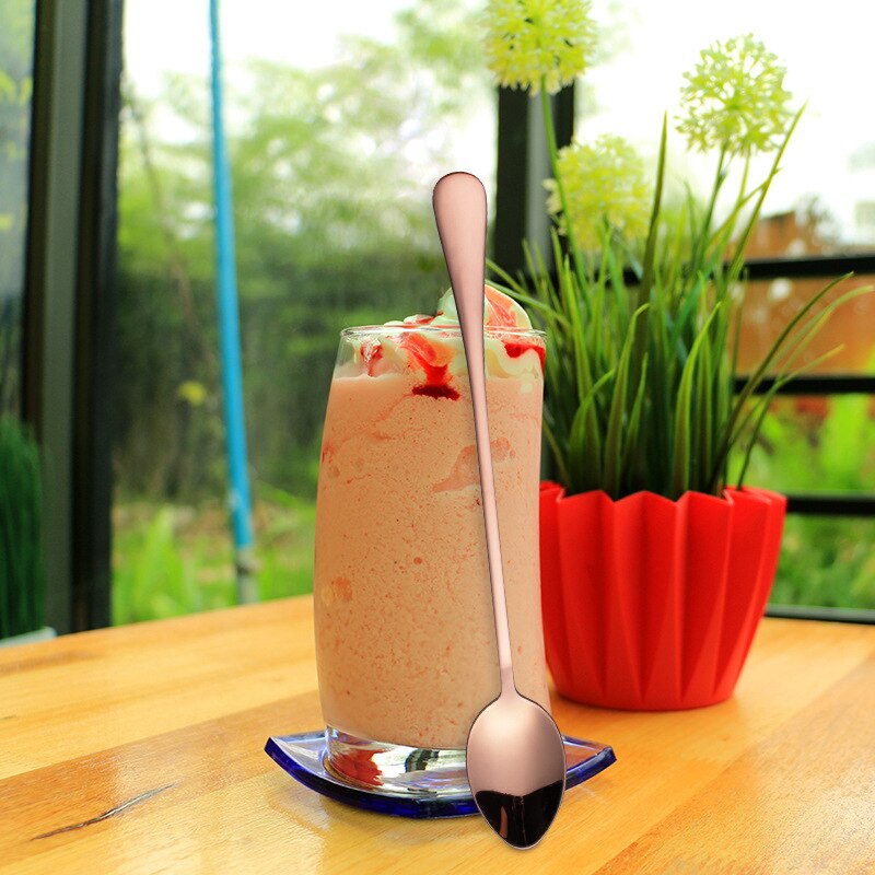 5Pcs Stainless Steel Coffee Spoon Juice Stirring Long Handle Tea Spoons Dessert Spoon Flatware Set Kitchen Drinking Cutlery Set