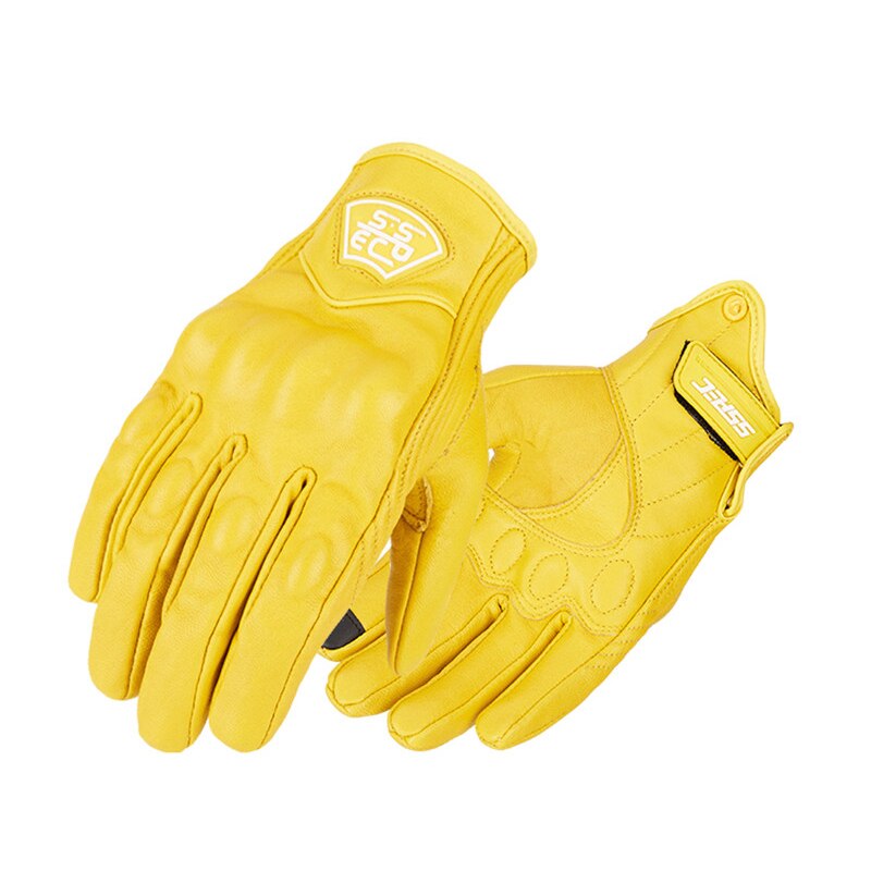 Guantes clásicos Retro de cuero para motocicleta, para mujer, Chopper, Moto, café, impermeables, Vintage, dedo completo, XS-XXL, novedad de: Amarillo / S