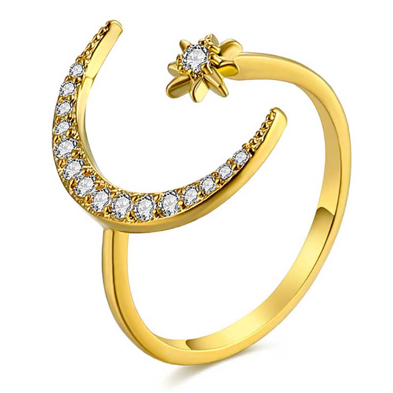 Vienkim Koreaanse Mode Verstelbare Crystal Ring Moon Star Schitterende Ringen Voor Vrouwen Sieraden Femme Vinger Ring Meisje