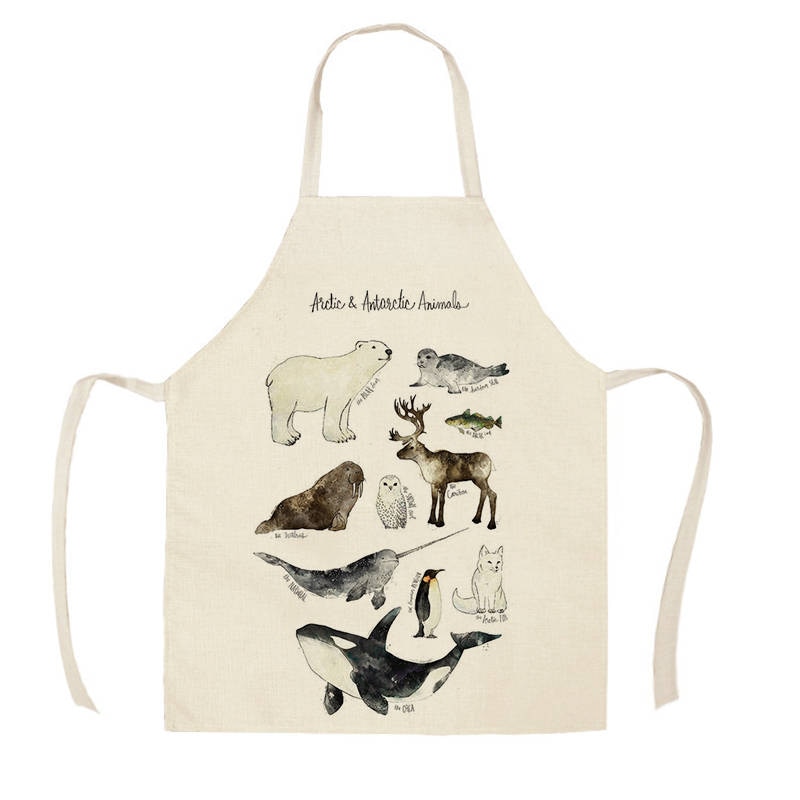 Linned dyr seris dinosaur haj kanin print køkkenforklæder unisex middag madlavning hagesmæk sjov pinafore rengøringsforklæde wqf 594: Wqf 59401 / 38 x 47cm