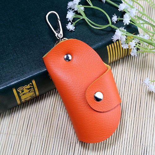 Etya nøgle etui holder herre pung pu læder unisex nøgleorganisator taske nøgler husholderske business tegnebøger nøgle taske: Orange