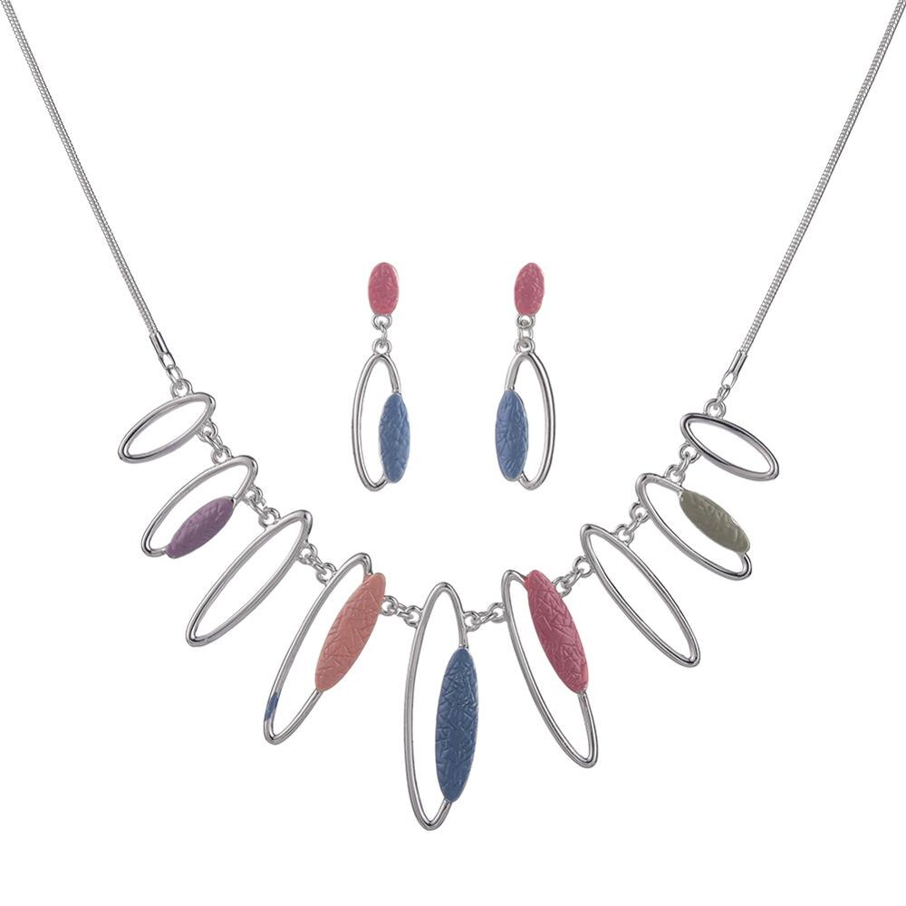 Jewellery Geometric Dangle Earrings Necklaces Set for Girls Woman Charm Blue Chain Pendant Enamel Jewelry Sets: color 1