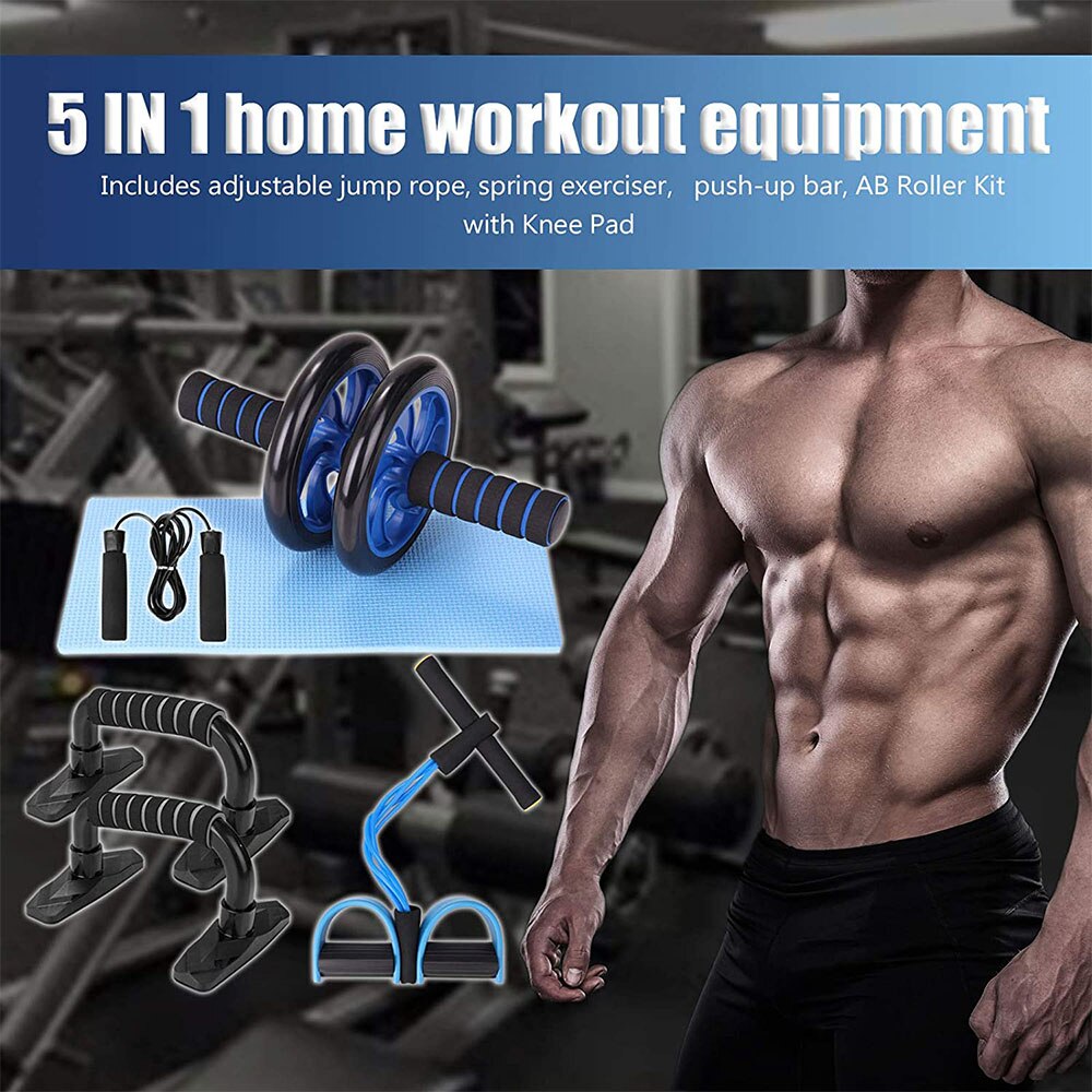 Mini rodillo Abdominal de doble rueda para Fitness, barra de dominadas, equipo de ejercicio para el hogar, tabla de realce, cuerda de saltar para entrenamiento