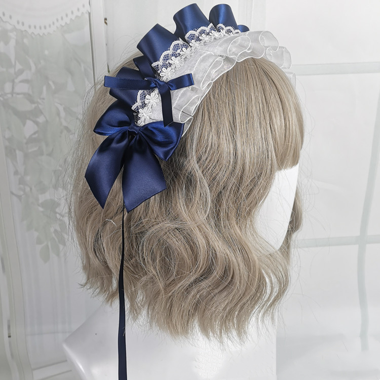 Diadema de Anime para niña, accesorio para el cabello de Lolita Maid con encaje de flores, Aro para el pelo de Cosplay, hecho a mano: Plata