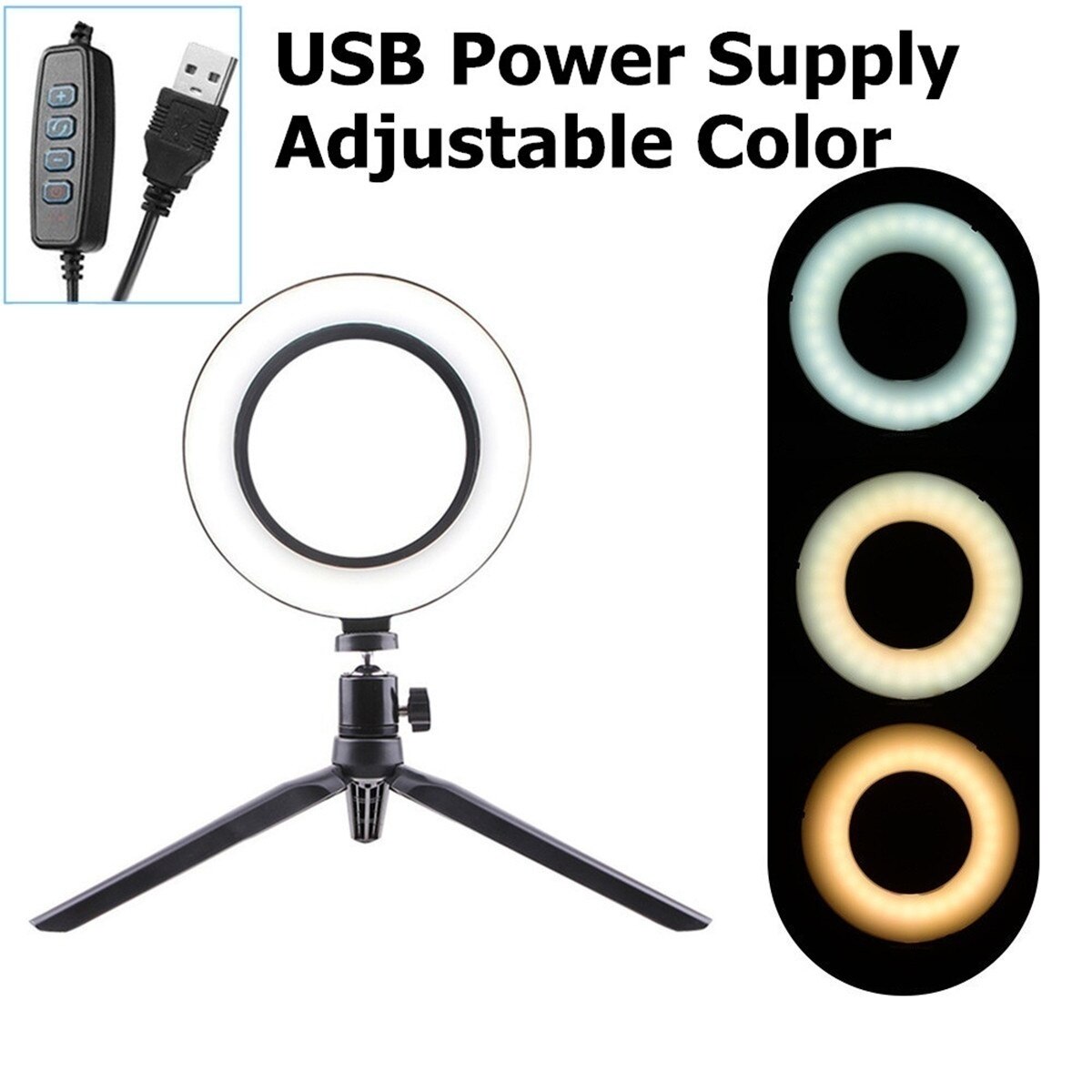 Dimmable Ring Light - 6.3''/7.8''/10.2'' - Bi-color 3200K-5600K - Desktop Live Lamp for Photo Studio Video