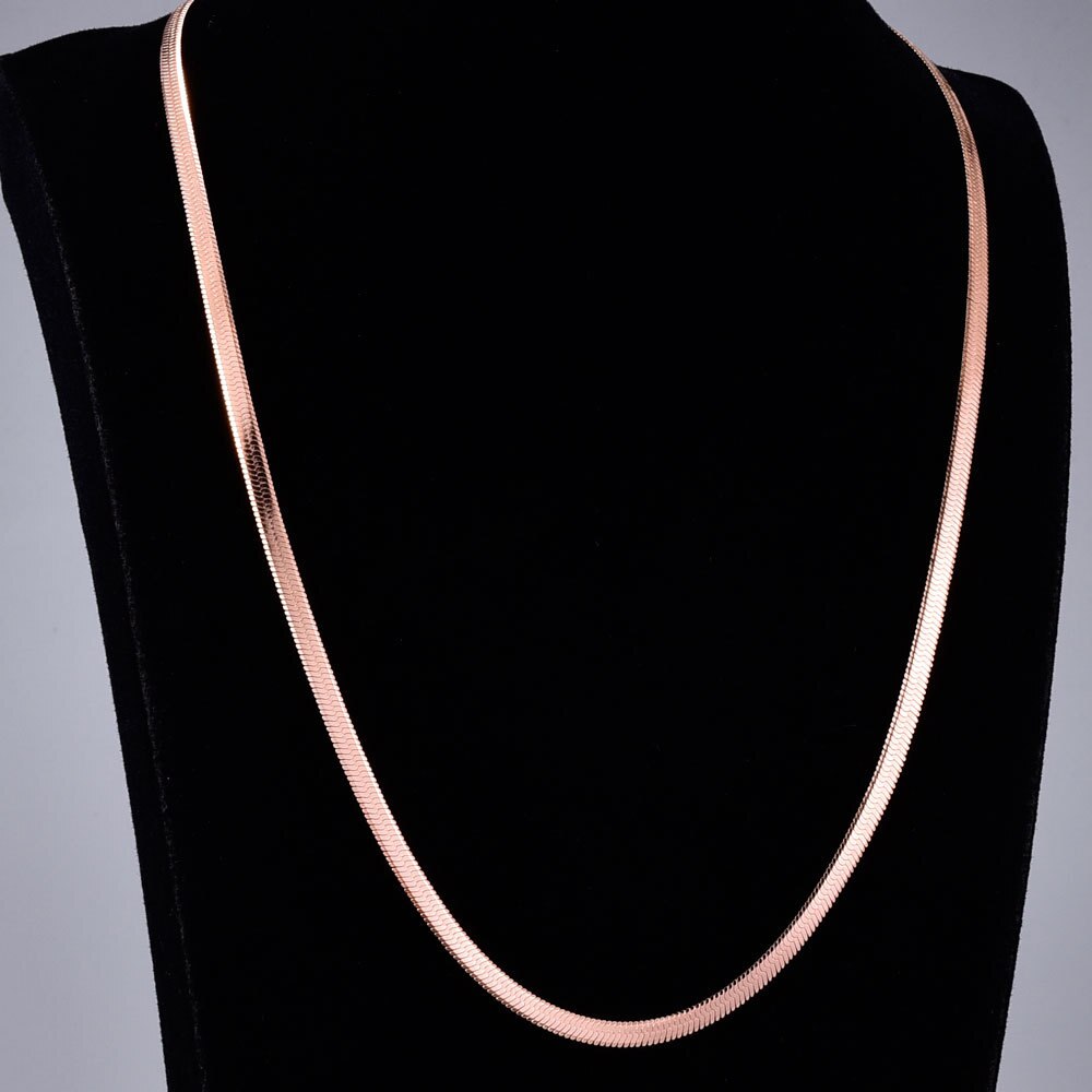 18k Yellow Gold Snake Bone Chain Necklace for Women Clavicle Chain Rose Gold Necklace Valentine's Day Fine Jewelry: black