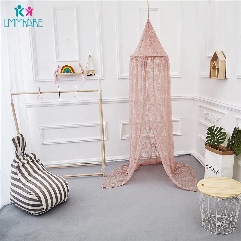 Zomer baby wieg netten roze kant effen klamboes kinderbed chiffon koepel fantasie licht garen gordijn spel huis tent