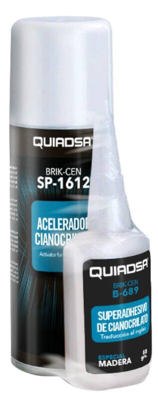 Superadhesivo de Cianocrilato + acelerador, Quadsa. Adhesivo de fraguado rápido para todo tipo de materiales.