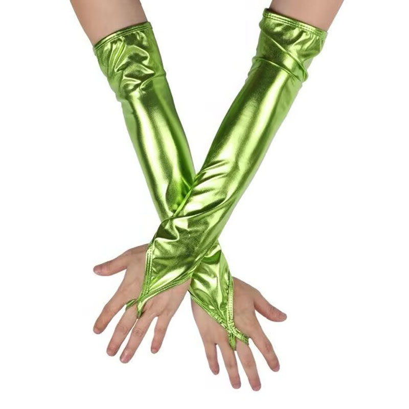 Sexy Dames Lak Lederen Handschoenen Halloween Cosplay Nachtclub Podium Voorstelling Paaldans Arm Mouwen Haak Vinger Lange Want: WHITE