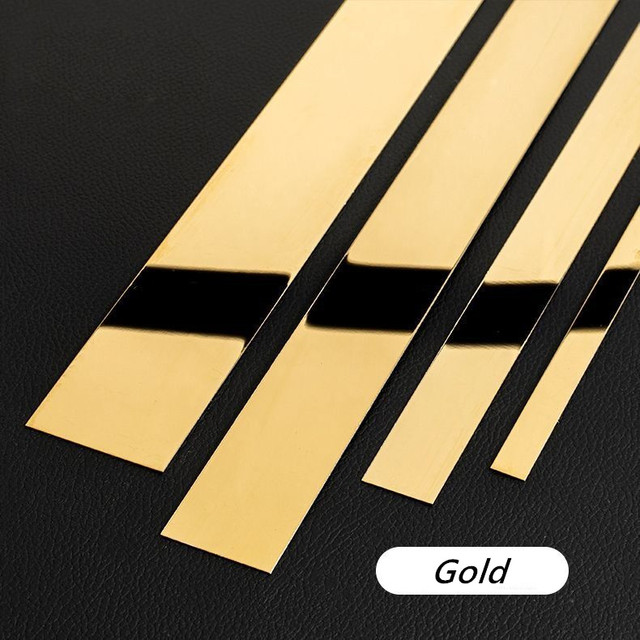 1 Roll Gold Wall Sticker Stainless Steel Flat Decorative Lines Titanium Wall Ceiling Edge Strip Mirror Living Room Decoration: Small / black