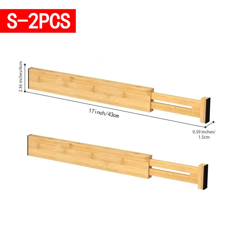 1/2/4Pcs Bamboo Drawer Dividers Organizers Adjustable Expandable Loaded Drawer Separators for Kitchen Bedroom Dresser Organizer: Red