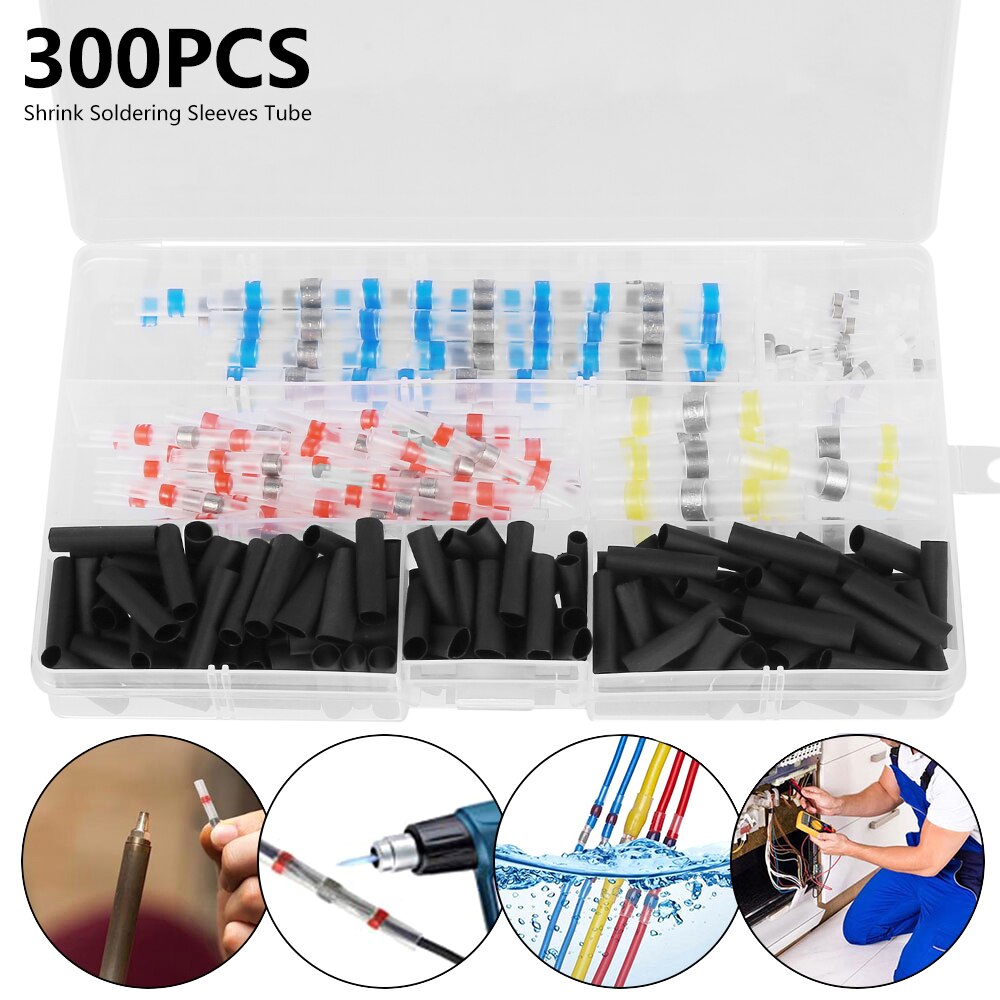 300PCS Waterproof Solder Sleeve Butt Wire Connectors Terminals Heat Shrink Tubes