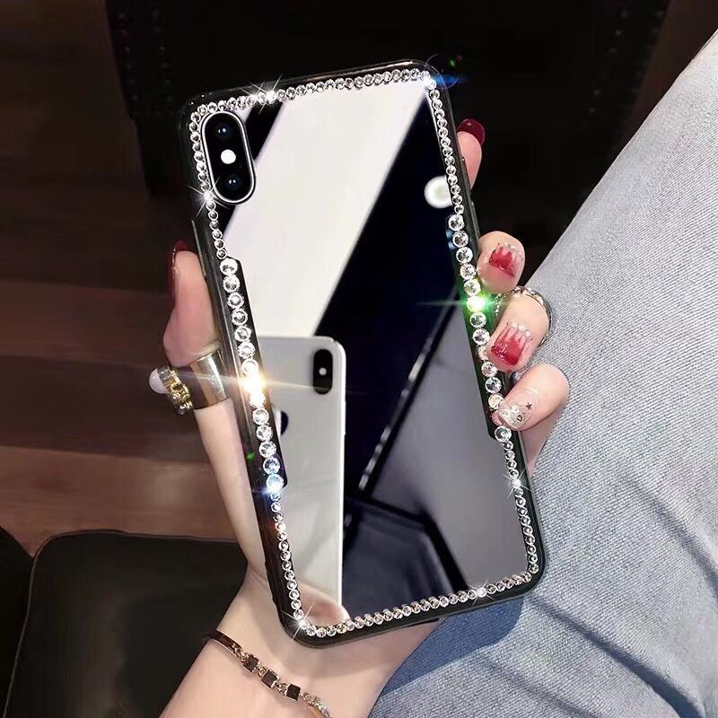 Strass Spiegel Case Voor Iphone Xs Xr Max Xs Gevallen 6 6S 7 8 Plus Diamant Funda Voor Iphone X Celular Mobiele Telefoon Coque