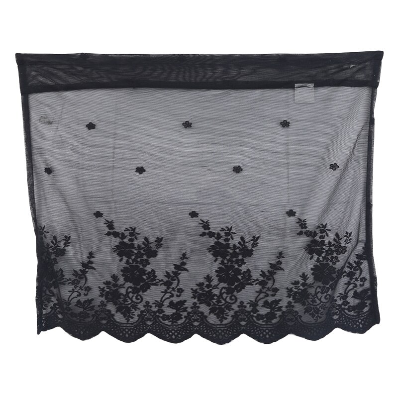 Cortinas cortas de tul para cocina, con acabado en tul flotante blanco, hilo transparente, bolsillo para barra, hilo de encaje rural.: Negro