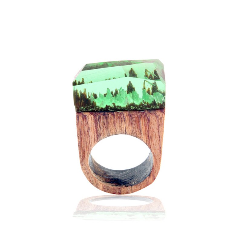 Mode Sky Blue Resin Houten Bos Ringen Creatieve Handgemaakte Ringen Voor Vrouwen Mode-sieraden: 18 / Green