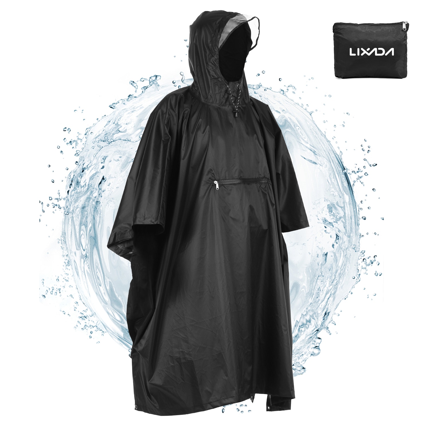 Lixada Hooded Rain Poncho Waterproof Rain Coat Raincoat Jacket Cycling Rain Cover for Outdoor Camping Hiking Fishing