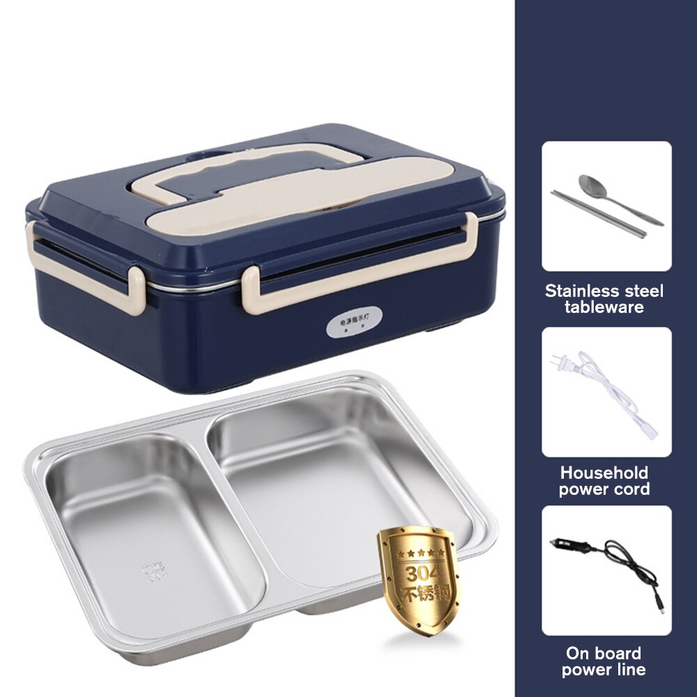 Food thermal insulation electric lunch box portable food electric heater household vehicle mounted food heating lunch box: Blue / US